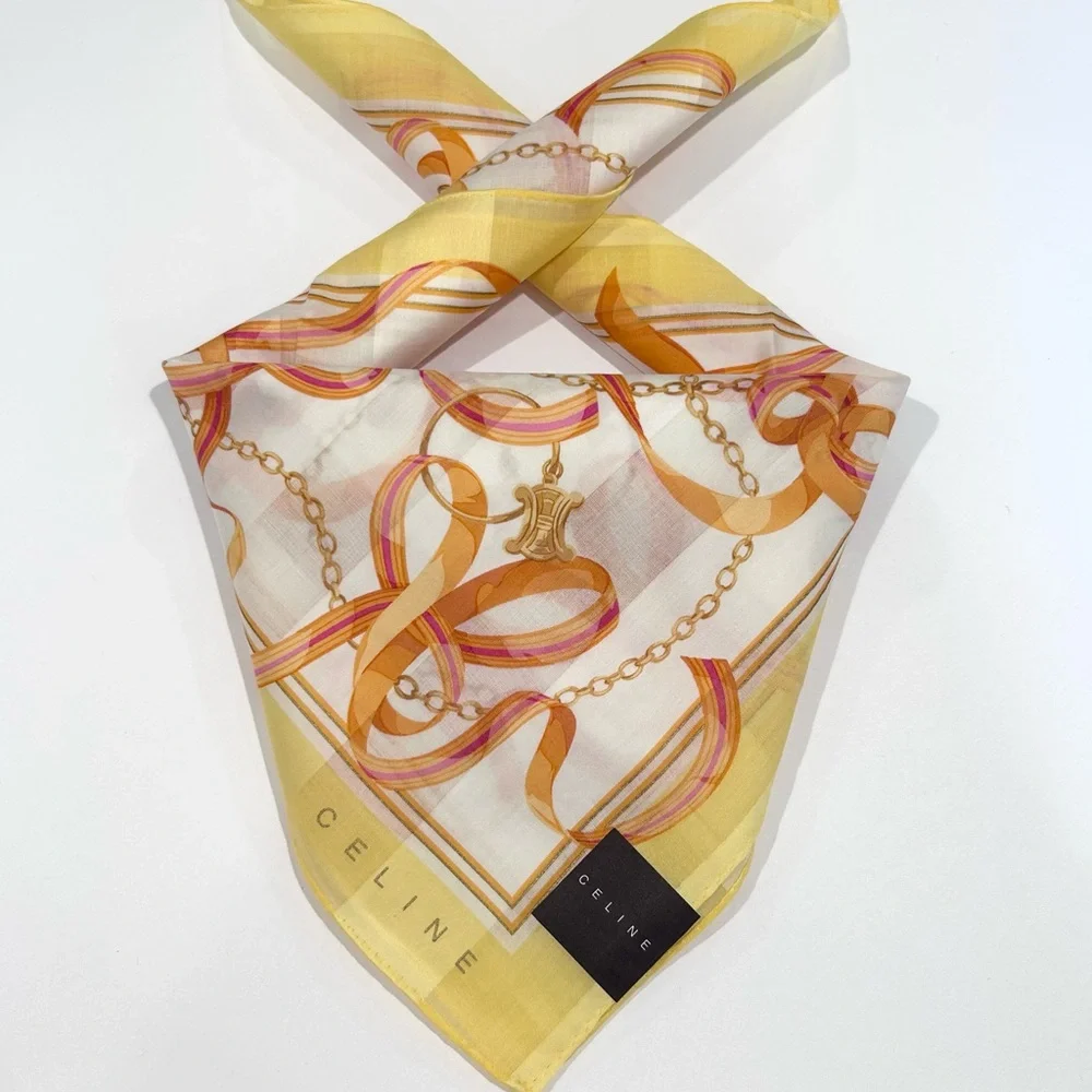 Celine Yellow, Gold & Pink Silk Scarf